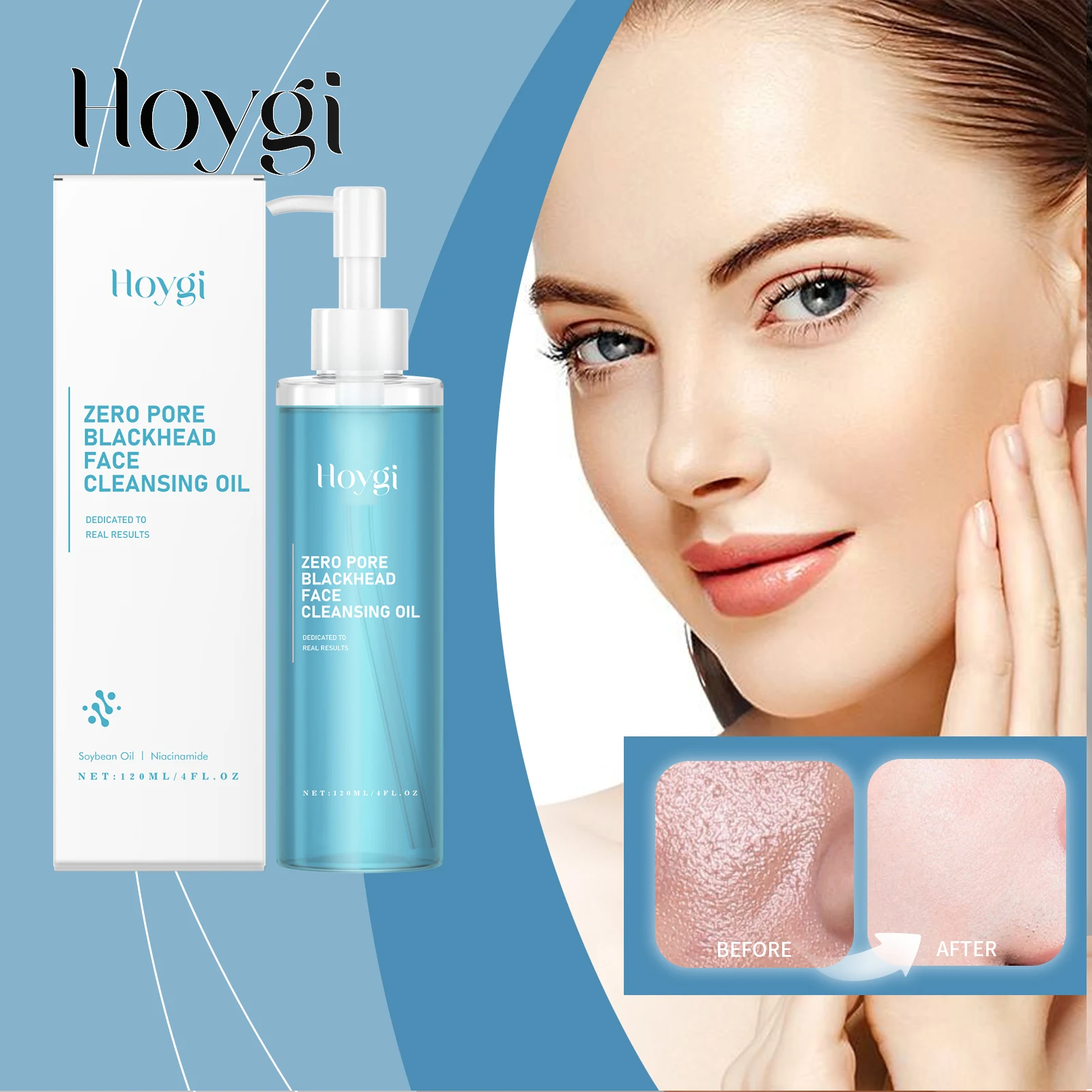 Hoygi 120 ml doppelt reinigender, sanfter Make-up-Entferner für Gesicht und Augen, Sojabohnenöl, Niacinamid, keine Rückstände, nicht fettender veganer Reiniger Image
