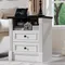 26" Tall Nightstand with Charging Station, Farmhouse 23.6" Wide Large End Table w/Roman Column, Wood Rustic Side Table
