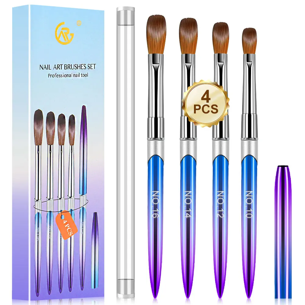 4-teiliges Acryl-Nagelbürsten-Set, Größe 10/12/14/16 für Acrylpulver, erweiterte Nagelbürste, Kunst, 3D-Gravur, Maniküre, Salon-Werkzeug