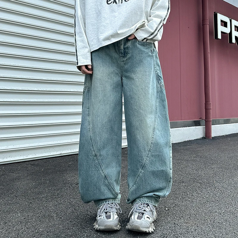 Neue Gewaschene Jeans Straße Hosen Männliche Denim Hosen Einfarbig Breite Bein Hose Taste Casual Street Hip Hop Übergroße version