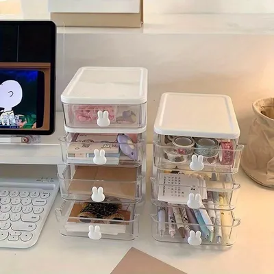1pc Countertop Storage Box, Makeup Storage Container, Desktop Drawer Type Storage Box, Hair Accessories Sundries Storage Rack