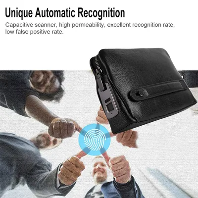 Leather Wallet FL-V1 Men Leather Wallet Smart Fingerprint Security Anti Theft Handbag Black Safety Men Wallet