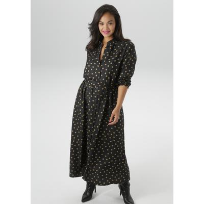 Blusenkleid ANISTON PLUS, Damen, Gr. 54, N-Gr, schwarz (schwarz, beige), Web, Obermaterial: 100% Viskose, gepunktet, feminin, Langarm, Kleider, aus weich fallender Viskose - NEUE KOLLEKTION Image