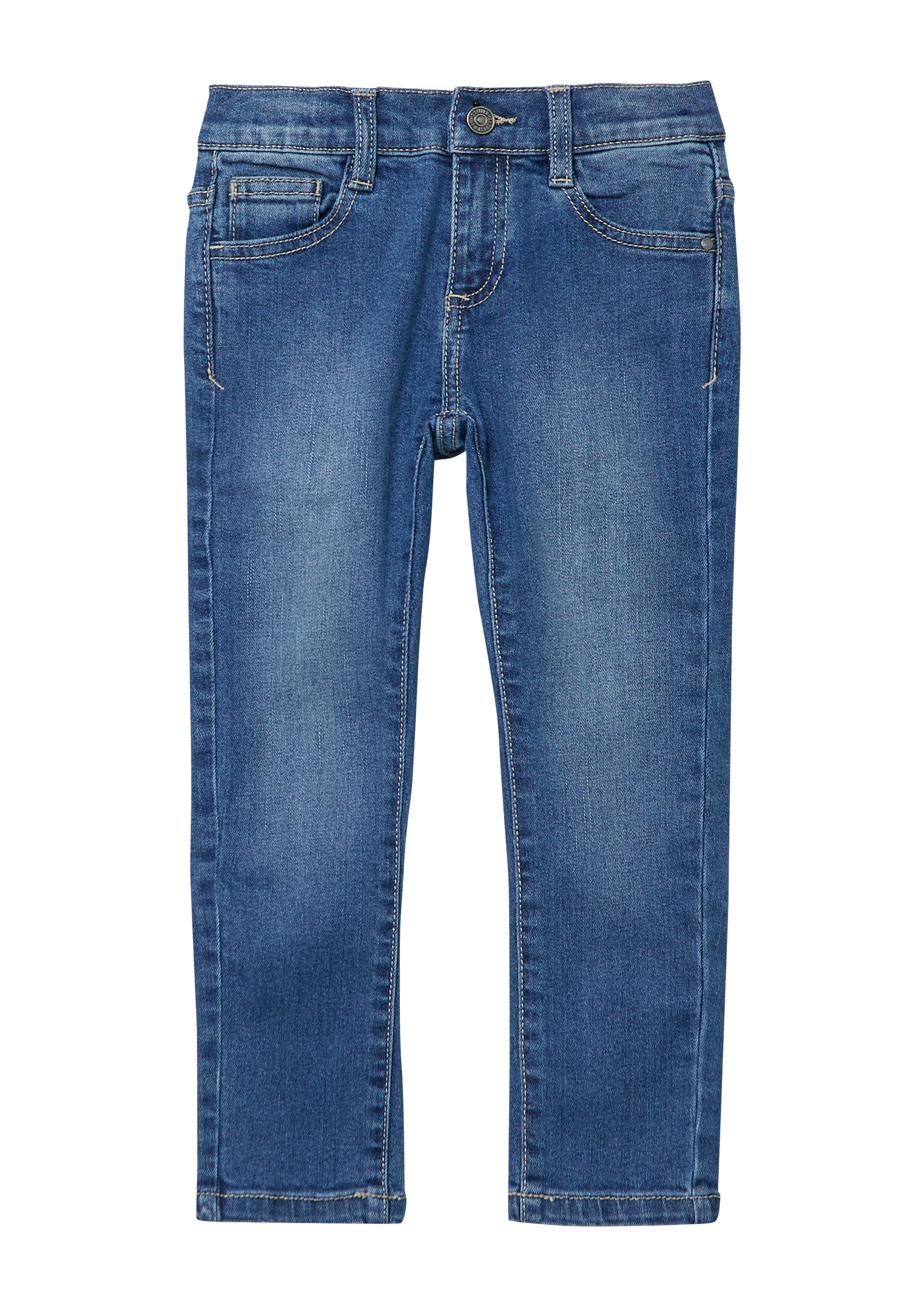 5-Pocket-Jeans S.OLIVER JUNIOR, Jungen, Gr. 128, N-Gr, blau, Denim/Jeans, Obermaterial: 85% Baumwolle, 14% Polyester, 1% Elasthan, unifarben, slim fit lang, Jeans, mit Stretch, slim fit Image