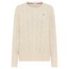 Strickpullover TOMMY HILFIGER CURVE "CRV SOFT WOOL CABLE C-NK LS SWT", Damen, Gr. 48, heather oatmilk, Strick, Obermaterial: 100% Wolle, unifarben, casual, Rundhals, Langarm Bündchen, Pullover, in großen Größen, mit Zopfmuster, aus reiner Wolle
