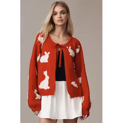 Roffe 3D Texture Tie-Front Cardigan