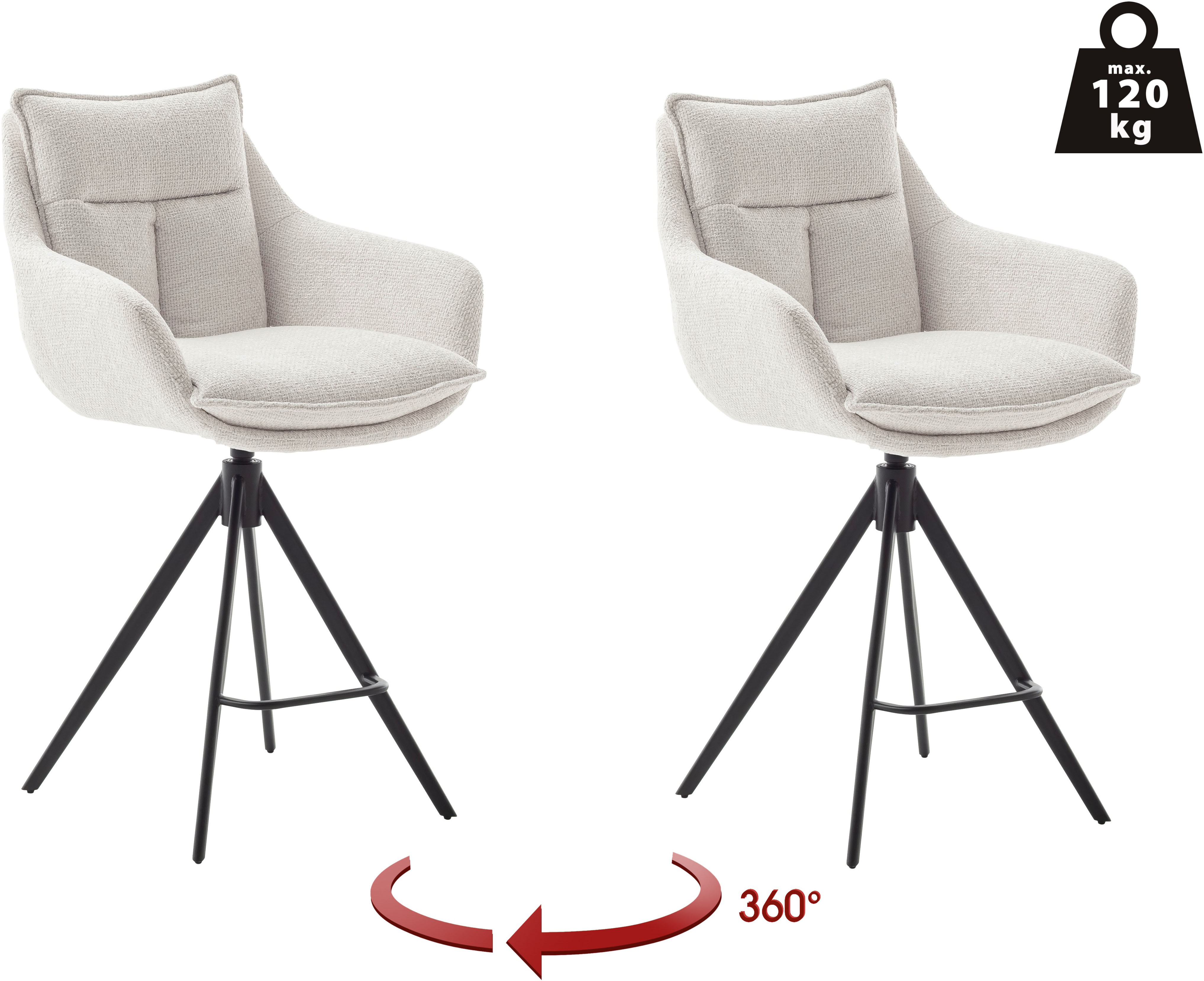 Bistrostuhl MCA FURNITURE "Parker Tresenstuhl mit Armlehnen Tresenhocker", beige (creme, schwarz), B:60cm H:98cm T:62cm, Polyester, Stühle, Barhocker,Barmoebel,Barstuhl,360 drehbar,mit Lehne,belastbar 120 kg