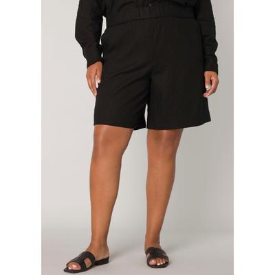 Relaxshorts BASE LEVEL CURVY "YARDAN", Damen, Gr. 58/60, N-Gr, schwarz, Web, Obermaterial: 55% Leinen, 45% Viskose, unifarben, casual, loose fit ca. Mitte Oberschenkel, Hosen, Sommerhose aus Leinen und Viskose und mit elastischem Bund Image