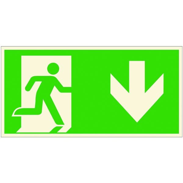 Safety Marking Rettungszeichen-Aufkleber »Notausgang rechts / abwärts« 30,0 x 15,0 cm PVC-Folie grün Image