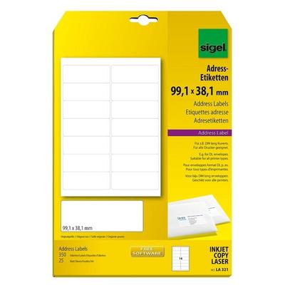 Sigel Adress-Etiketten weiß 99,1 x 38,1 mm 350 Stück weiß Image