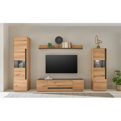 Wohnwand Eiche 310 cm 4-teilig Nr 19 mit Beleuchtung Boston Image