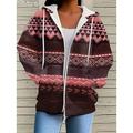 Veste à capuche à sweat-shirt pour femmes à manches longues hoodie zippé avec poche léger décontracté micro-élastique oversized géométrique rayée actif vintage sports à cordon rouge bleue violette