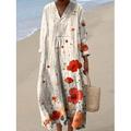 Robe Midi Femme Col V Manches Longues Kaftan Léger Coupe Ample Robe A Ligne Décontractée Boho Sortie Graphique Florale Manches Longues Col V Blanc Rose Orange Blanc cassé Automne