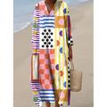 Femmes Robe Midi Robe d'Été Robe trapèze Vacances Occasionnel Boho Soirée Plage Coupe Ample Graphique Géométrique Plaid manche longue Col en V Jaune Rose Claire Orange Vert Été Printemps Automne