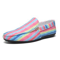 Chaussures à enfiler en toile à rayures colorées pour hommes - Chaussures décontractées élégantes en toile pour un confort quotidien et des déclarations de mode dynamiques