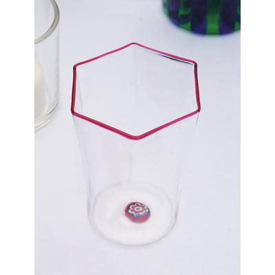 J.McLaughlin Women's Set of 6 Hexagonal Glasses Murrina Ruby Red Rim
