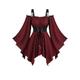 Rosegal Plus Size Women Medieval Renaissance Underbust Corset Blouse Off Shoulder Trumpet Sleeves Peasant Tops Shirt Victorian Goth Renaissance Costume(Red_1/5X)