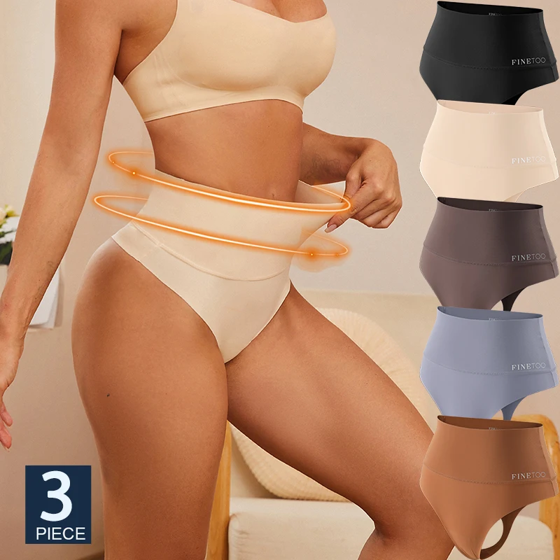 FINETOO 3Pcs Hohe Taille frauen Tanga Höschen Nahtlose Korsett Unterwäsche Sexy Dessous Sport Komfort Tangas G-String Unterhose Image