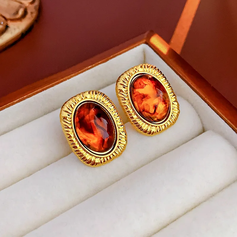 Maillard gespleißt ​ ​ Kristall-Ohrstecker für Damen, französischer Vintage-Oval-Ohrring, Persönlichkeit, eleganter Party-Schmuck, Alltagskleidung Image