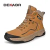 DEKABR 2025 Neue Mode Casual Männer Schuhe Leder Stiefel Schnüren Handgemachte Bequeme Atmungsaktive Plattform Stiefeletten Größe 38-45