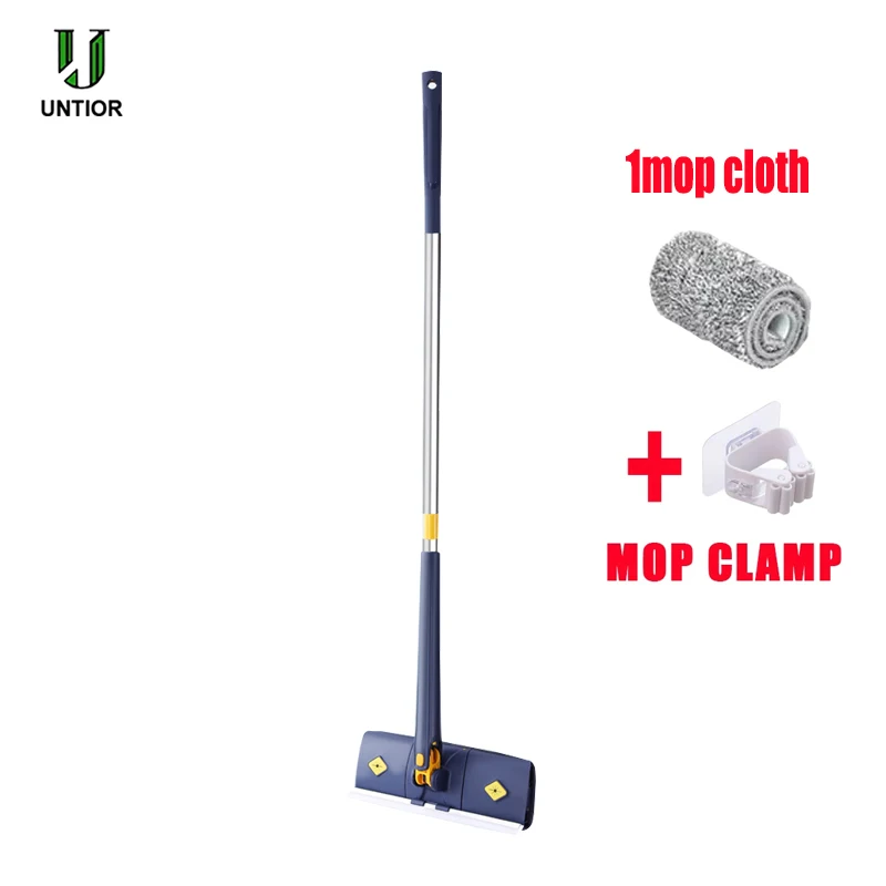 UNTIOR Neuer Mikrofaser-Bodenwischer für die Bodenreinigung 360° ° Drehbarer, flacher Staubmopp mit langem Griff und 5 wiederverwendbaren Mopptuch Image