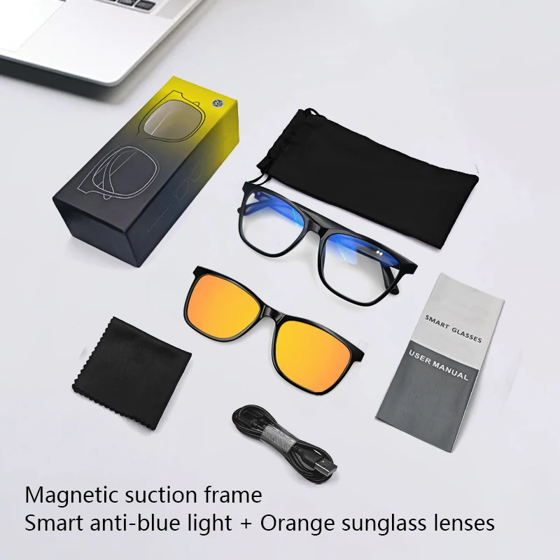 LIGE Anti-Blaulicht-Smart-Sonnenbrille, AI-Stimme, Bluetooth-Anruf, Musik, polarisiert, UV-beständig, Magnetrahmen, Linsen, Kopfhörer, Brille Image