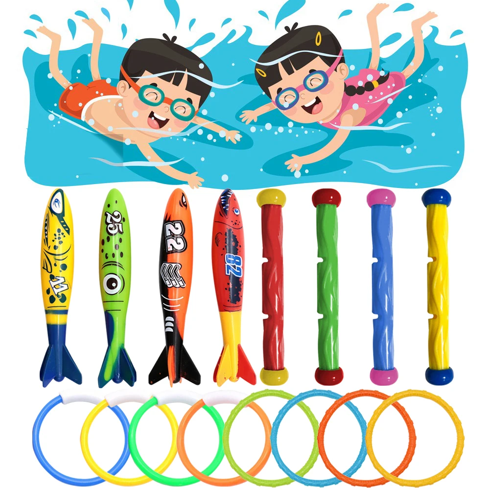 4 pièces été piscine plongée multicolore dessin animé piscine coulant créatif lancer plongée eau piscine accessoires
