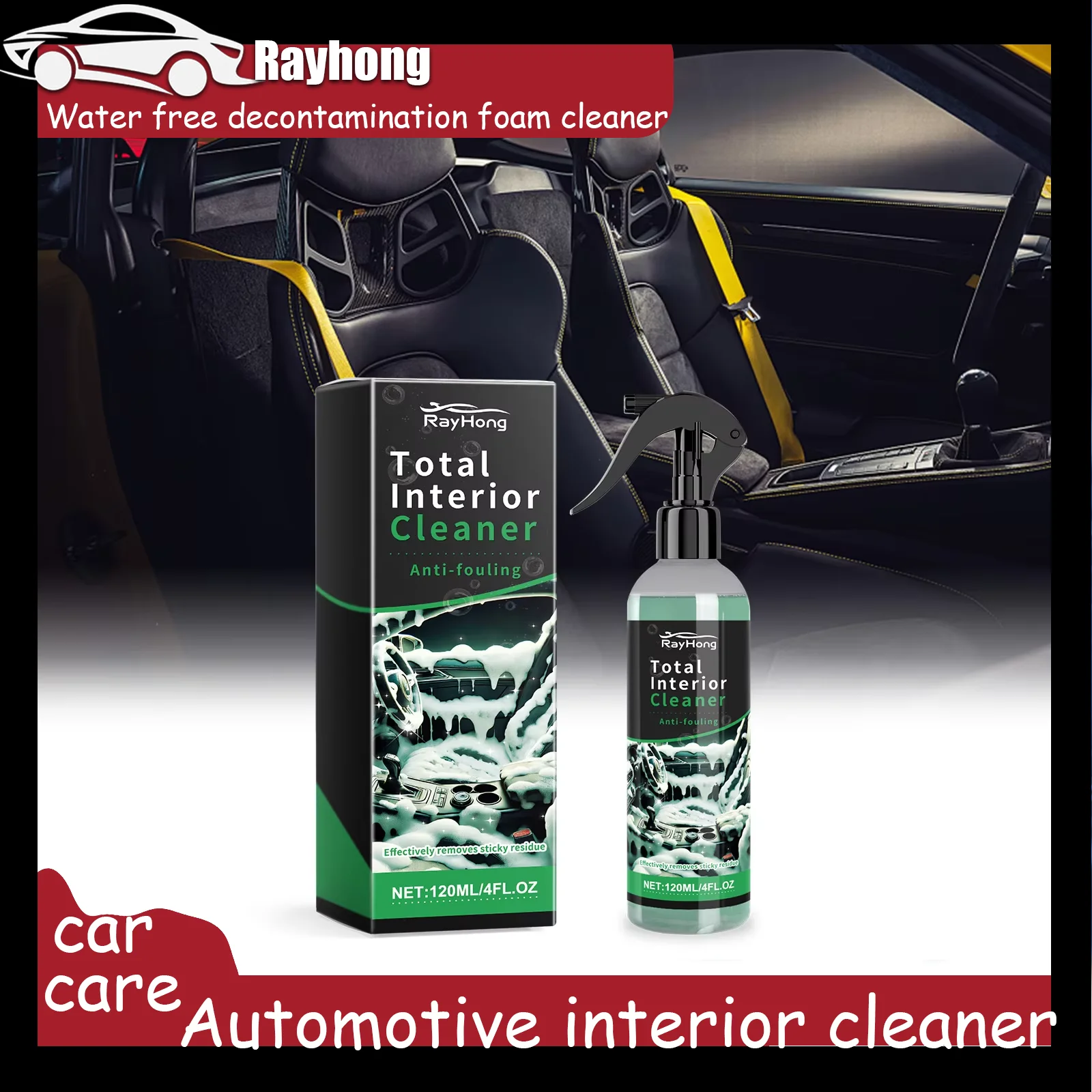 RayHong Innenreiniger, Innendetailer, Staubentferner, Sitzflüssigkeit, Leder, Dach, Armaturenbrett, Reinigungsschaum, Spray, Autopflege, Waschspray Image