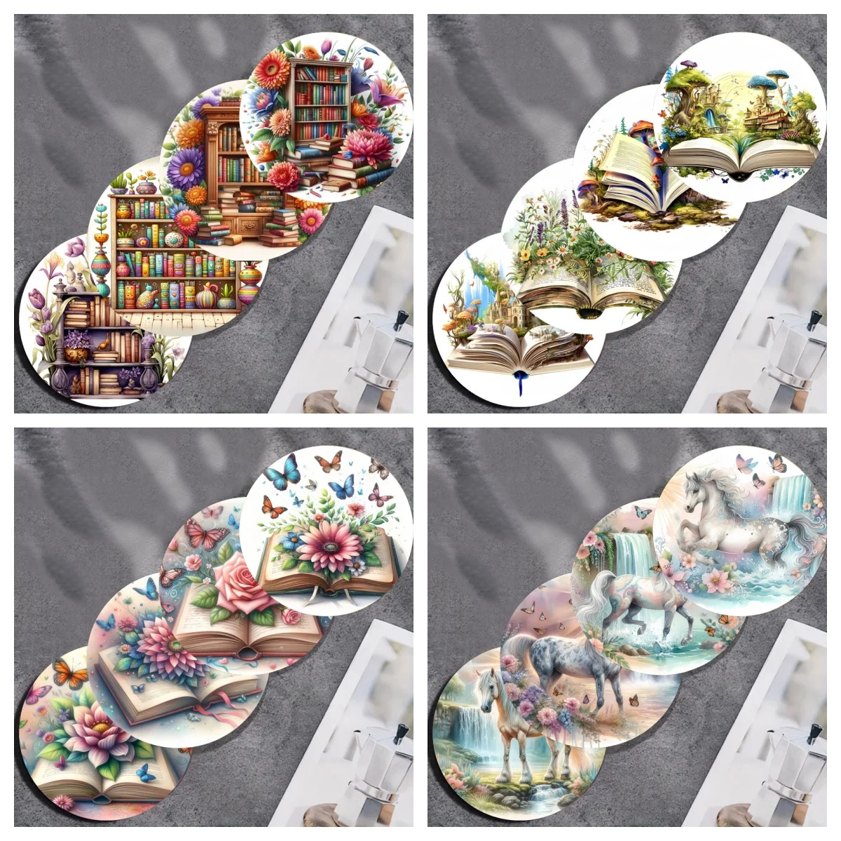 4 Stück farbig bedruckte Untersetzer mit Blumenbuchmustern eignen sich für Thanksgiving- und Weihnachtsdekorationen Image