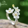 Lotus Spaß Hochzeit Frische Elegante Vergessen-mich-nicht Blume Einstellbar Ringe für Frauen Echt 925 Sterling Silber Dating feine Schmuck