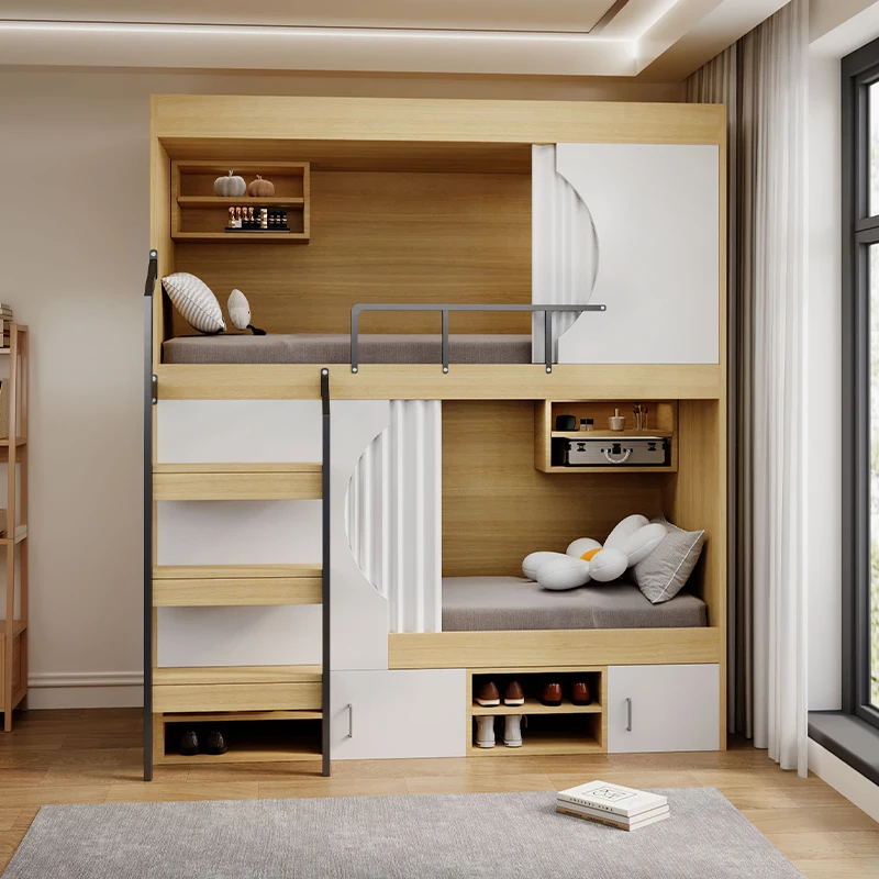 Etagenbetten Erwachsene Kinder Massivholz-Hoch- und Niedrigbetten Youth Hostel Image