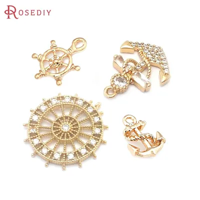 18K Gold Color Anchor Rudder Charms Pendants High Quality Jewelry Making Supplies Necklace Earrings Accessories for Women