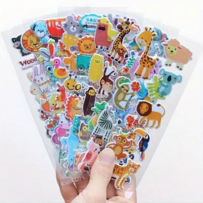 12 Blatt Wildtier 3D-Blasenaufkleber, lebendiger Cartoon, Hirsch, Löwe, Gorilla, Tiger, Affe, Aufkleber für Laptop, Wasserflasche JXB Image