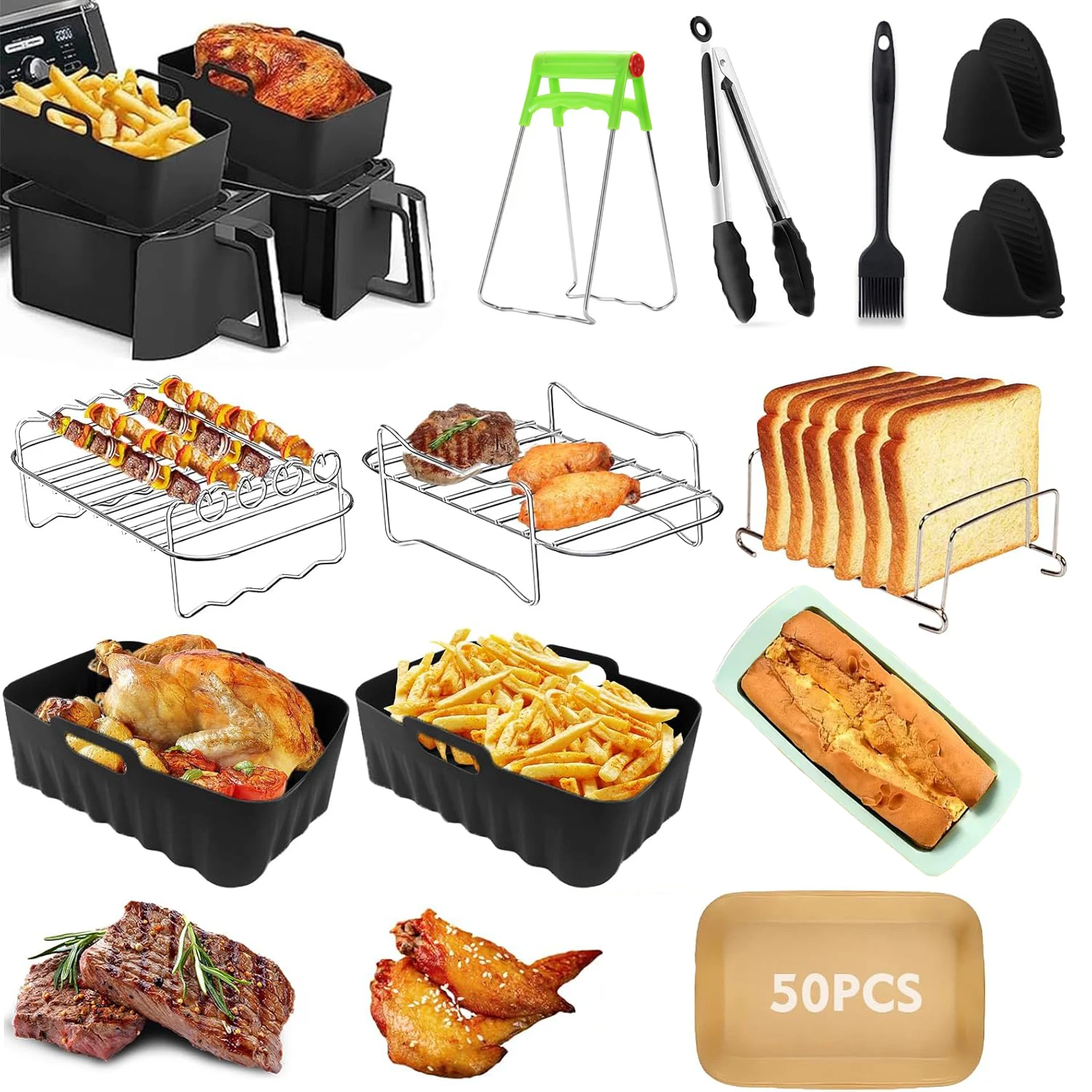 Luftfritteusen-Zubehörset für Ninja Foodi Max Dual Zone Air Fryer AF400EU/AF300EU/AF451EU mit Silikon-Luftfritteusenform zum Backen Image