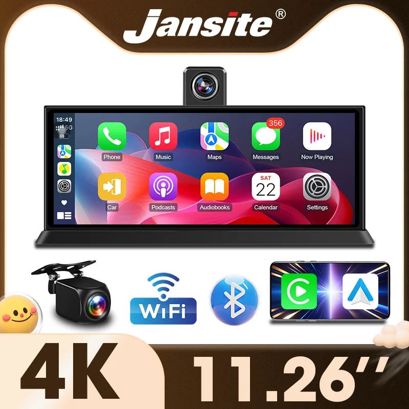 11,26/10,26 zoll 4K Dashcam Auto Rückfahrkamera Drahtlose CarPlay Android Auto Video Aufnahme Nachtsicht WIFI GPS Navigation Image