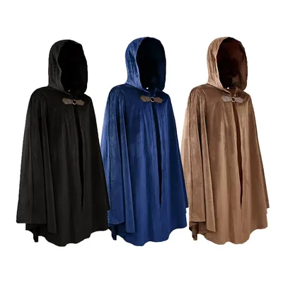 Herren-Samtumhang mit Kapuze, Ritter, Cosplay, Renaissance, mittelalterlicher Kapuzenumhang für Damen, Halloween-Umhang mit Metallschlaufenverschluss Image