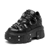Punk Stil Frauen Schuhe Neue Design Ferse Höhe Lace-up Plattform Schuhe Schwarz Metallic Persönlichkeit Gothic Rock Coole Damen turnschuhe