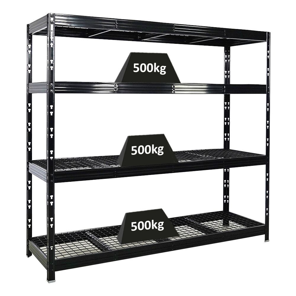PROREGAL Profi Schwerlastregal RHINO | HxBxT 180x200x60cm | 4 Gitterrost-Ebenen | Fachlast 500kg | Schwarz | Stecksystem Lagerregal Regalsystem Image
