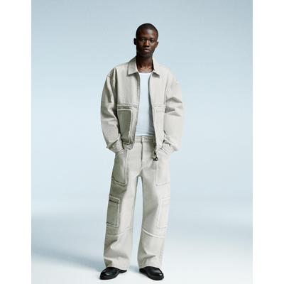 Bershka Baggy Jeans With Fringing Men 36 Grey