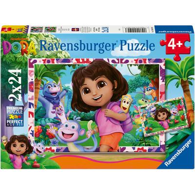 Puzzle RAVENSBURGER "2x24, Dora the Explorer", bunt, Puzzles, KinderB:26cm H:18cm, Motiv, Made in Europe, B:26cm H:18cm