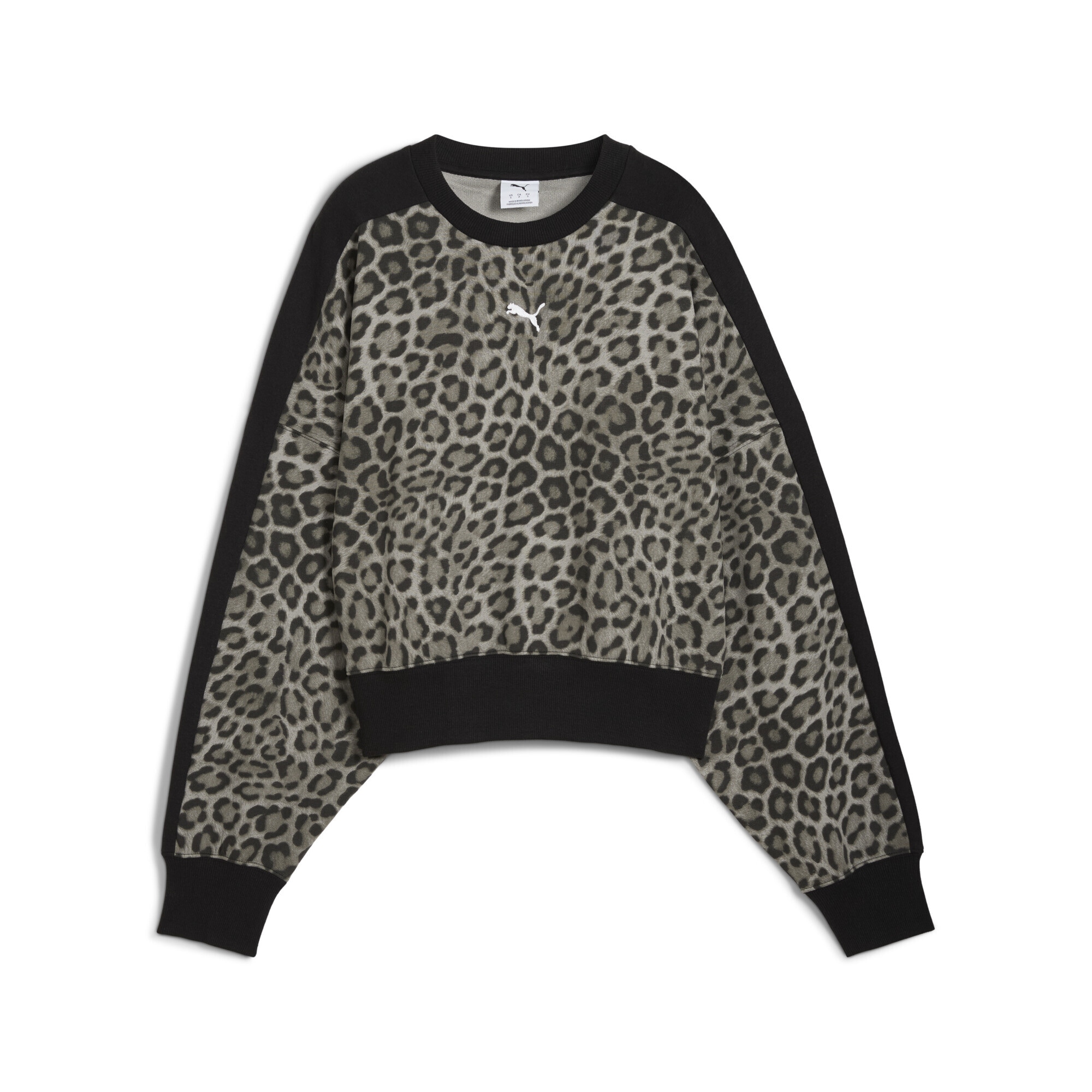 Sweatshirt PUMA "T7 Leo Luxe Oversized Sweatshirt Damen", Damen, Gr. XS, schwarz, Obermaterial: 32% Polyester, 68% Baumwolle; Rippe: 97% Baumwolle, 3% Elasthan, oversize, Rundhals, Sweatshirts