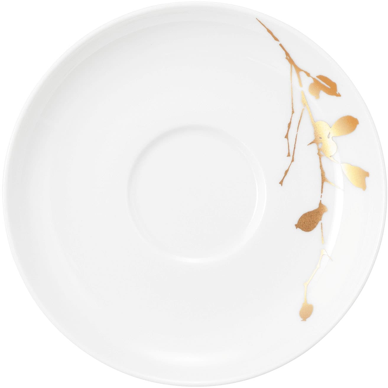 Untertasse SELTMANN WEIDEN "Liberty - Golden Rose Hip", gold (weiß, goldfarben), B:13cm H:2cm L:13cm T:13cm Ø:13cm, Porzellan, Speiseteller, Teeuntertasse 13 cm