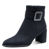 Stiefelette MARCO TOZZI, Damen, Gr. 41, blau (dunkelblau), Textil, unifarben, Veloursleder, elegant, Schuhe, Blockabsatz, Ankleboots mit modischer Zierschnalle