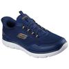Slip-On Sneaker SKECHERS "SUMMITS", Herren, Gr. 49,5, blau (navy, gelb), Textil, casual, Schuhe, Freizeitschuh, Schnürschuh mit Memory Foam