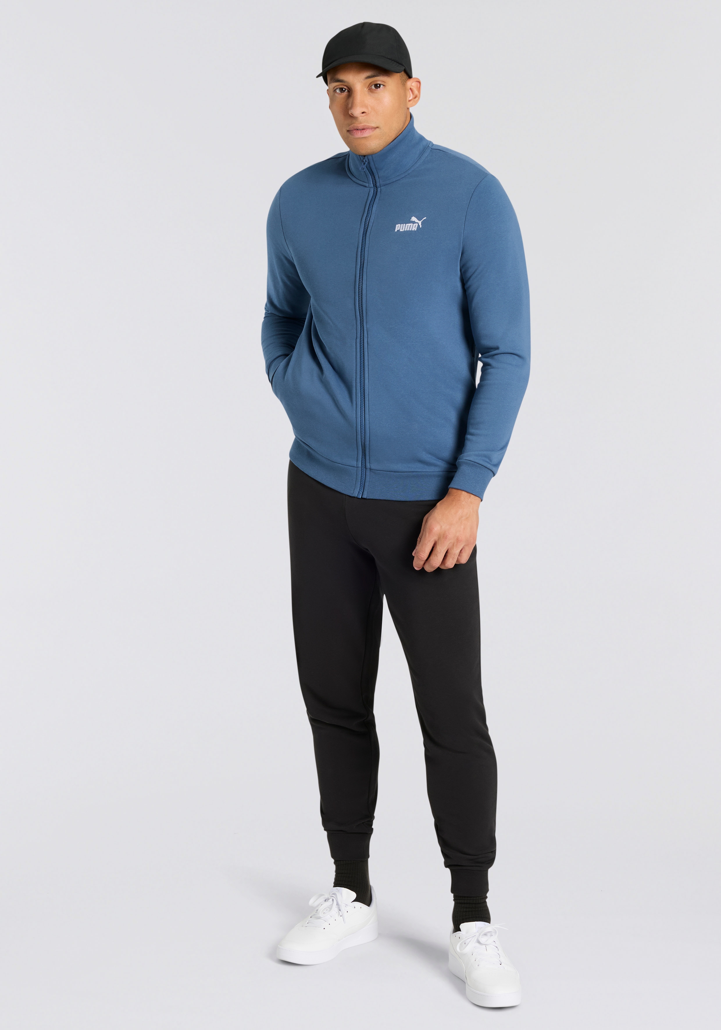 Trainingsanzug PUMA "ESS SWEAT SUIT TR", Herren, Gr. L, blau (schwarz indigo), Sweatware, Obermaterial: 68% Baumwolle, 32% Polyester, unifarben, regular fit, Sportanzüge, Bequemer Casual Jogginganzug Image