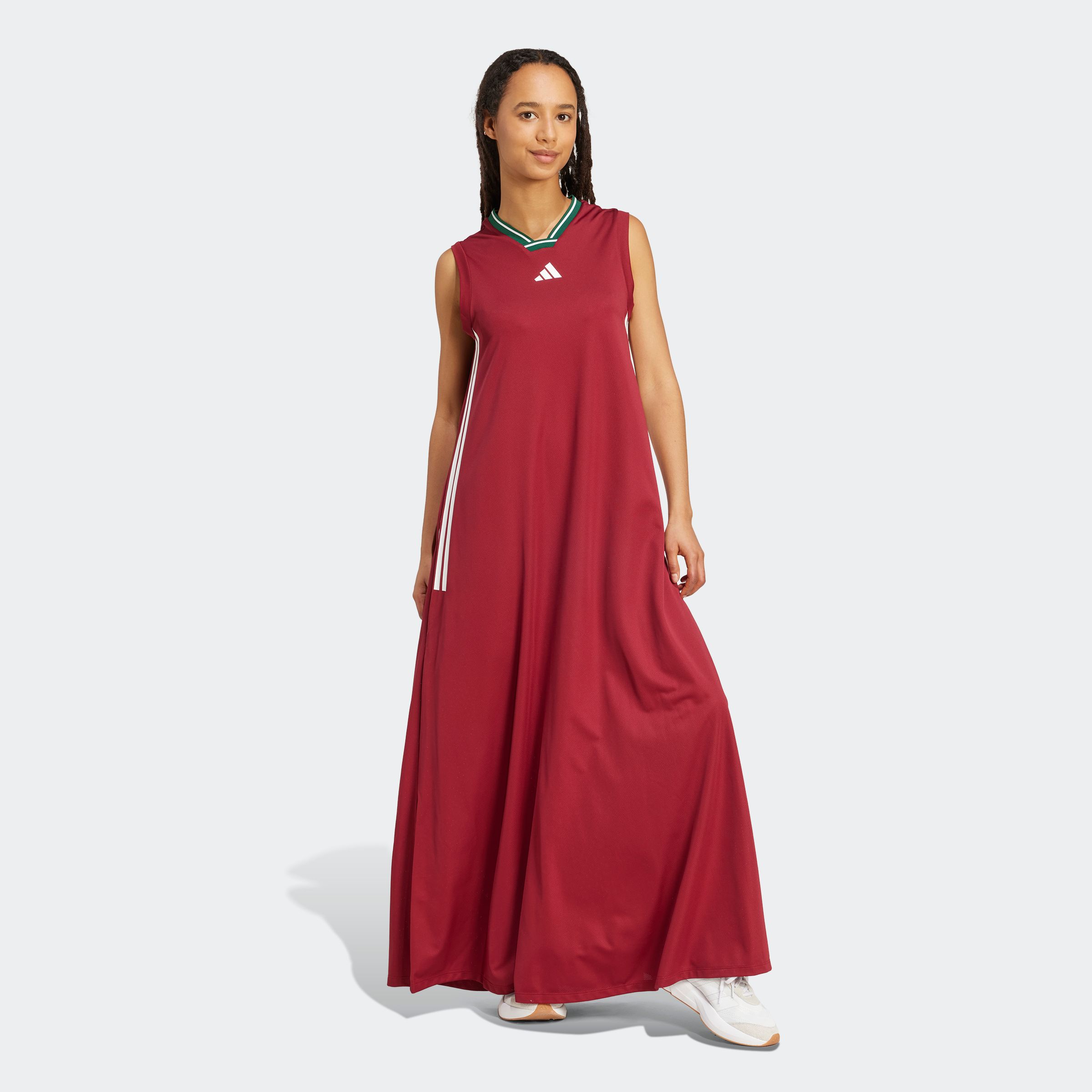 Shirtkleid ADIDAS SPORTSWEAR "W TIRO Q2 DRE", Damen, Gr. XS, N-Gr, collegiate burgundy, weiß, dunkelgrün, Obermaterial: 100% Polyester, Kleider Image