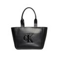 Tragetasche CALVIN KLEIN "RAISED CK MEDIUM TOTE", Damen, Gr. B/H/T: 26cm x 17cm x 9cm, schwarz, Lederimitat, unifarben, Taschen, Damen Henkeltasche, Schultertasche mit großem CK-Logo