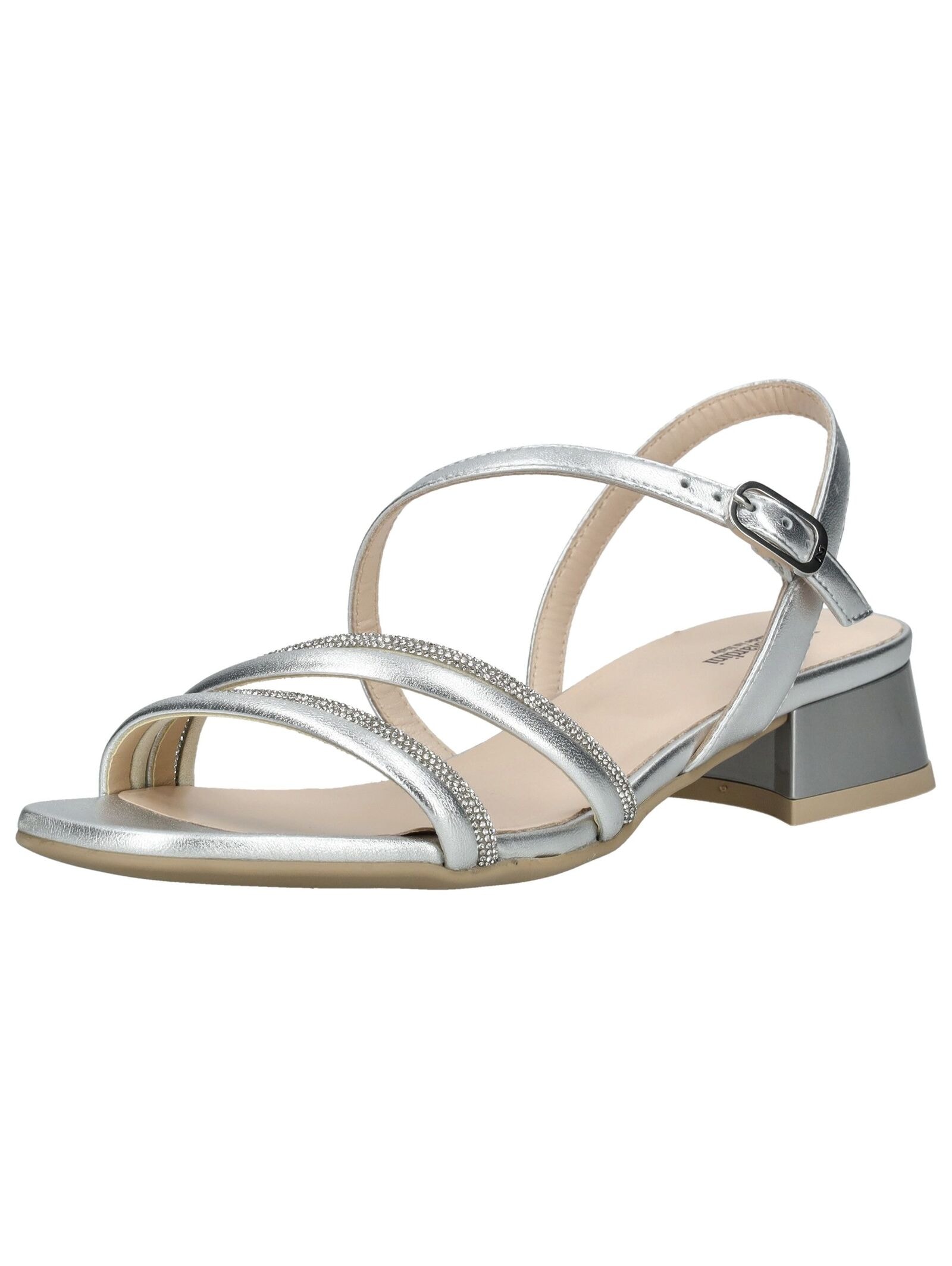 Riemchensandale NERO GIARDINI "Nero Giardini Sandalen Leder", Damen, Gr. 38, silber, Leder, Casual, Schuhe