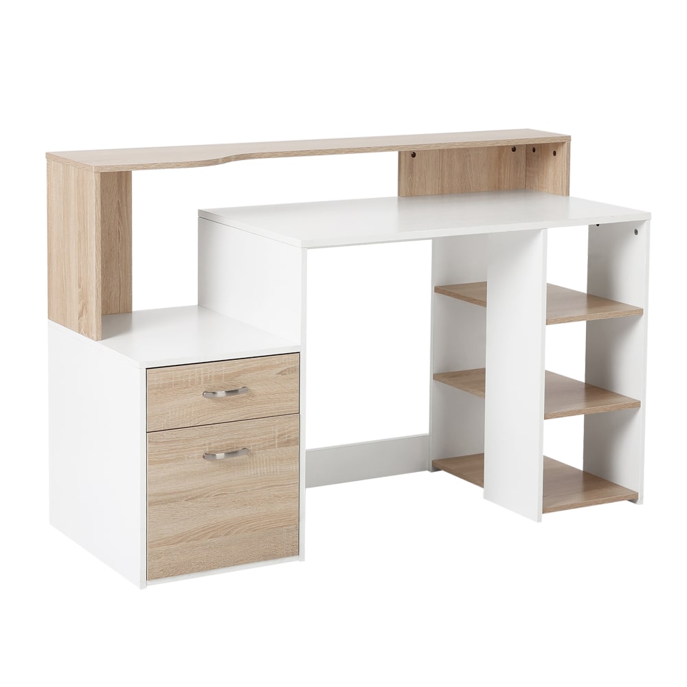 Bureau informatique multimédia multi-rangements aspect chêne blanc