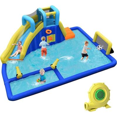 Costway - Aufblasbare Hüpfburg mit Wasserrutsche, Wasserspielcenter Springburg Wasserpark Image